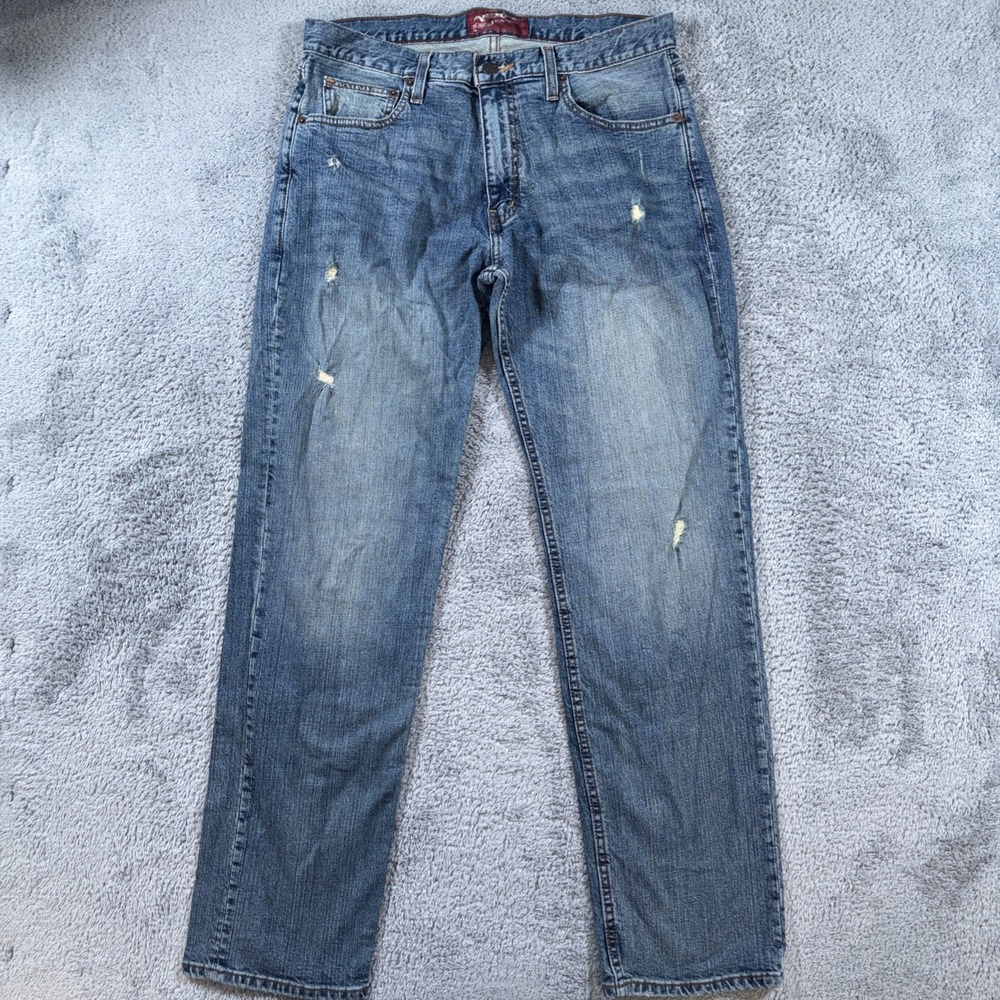 Arizona Jean Co Jeans Mens 32 x32 Blue Slim Straight Distressed Denim Pants